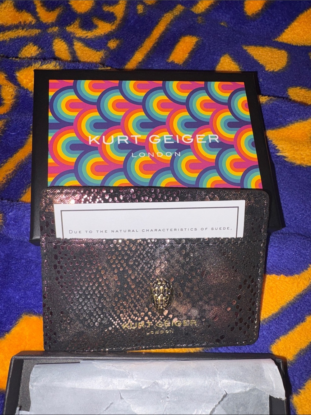 NWT FULL INCLUSIKurt Geiger Metallic Snake-Embossed Card Holder in Gold Hardware